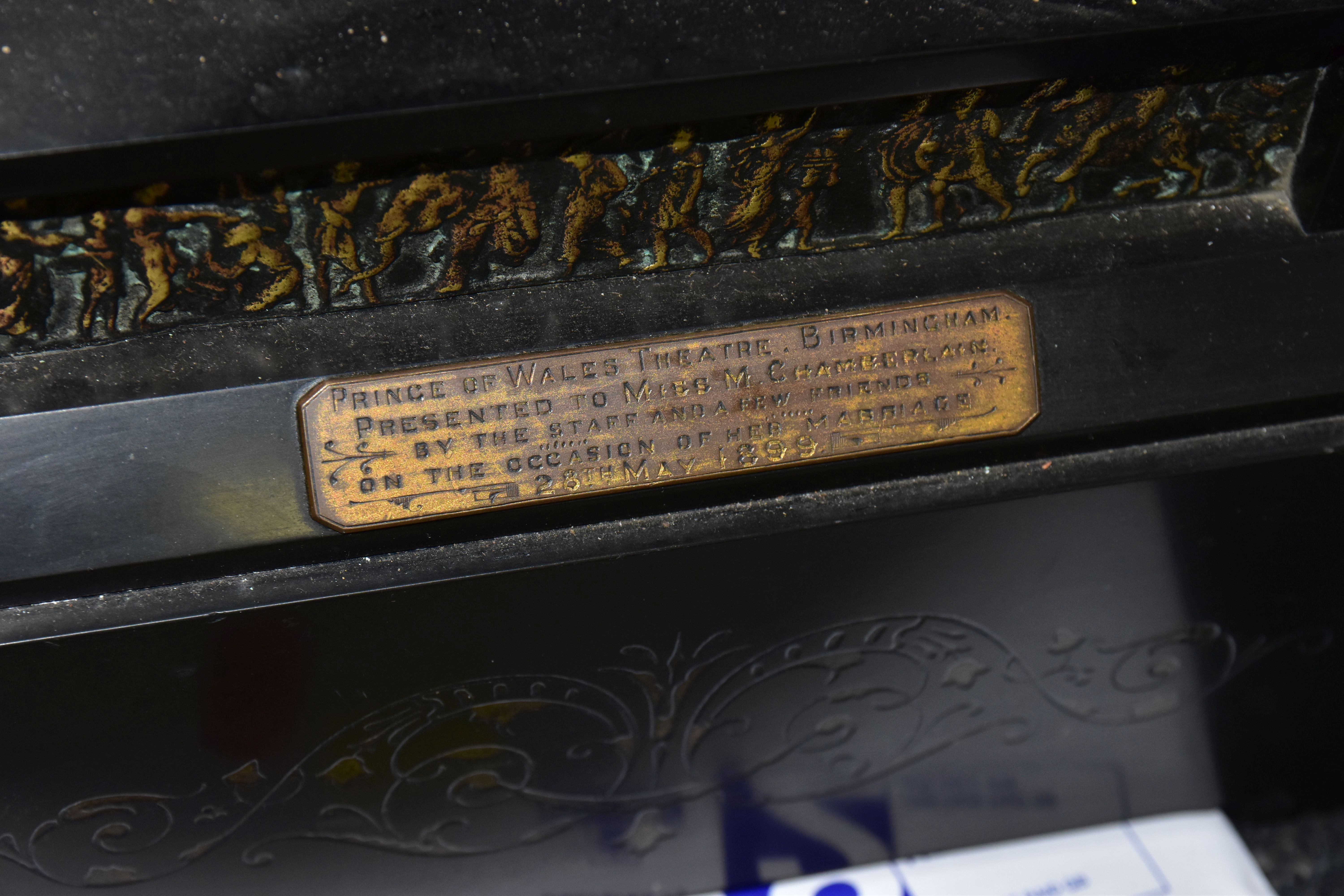 A LATE 19TH CENTURY BLACK SLATE MANTEL CLOCK, Japy Freres movement, bearing inscription 'Prince of - Image 4 of 6