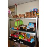 A QUANTITY OF BABY AND YOUNG CHILD'S TOYS, to include a wooden pull-along train, Unicorn Hobby