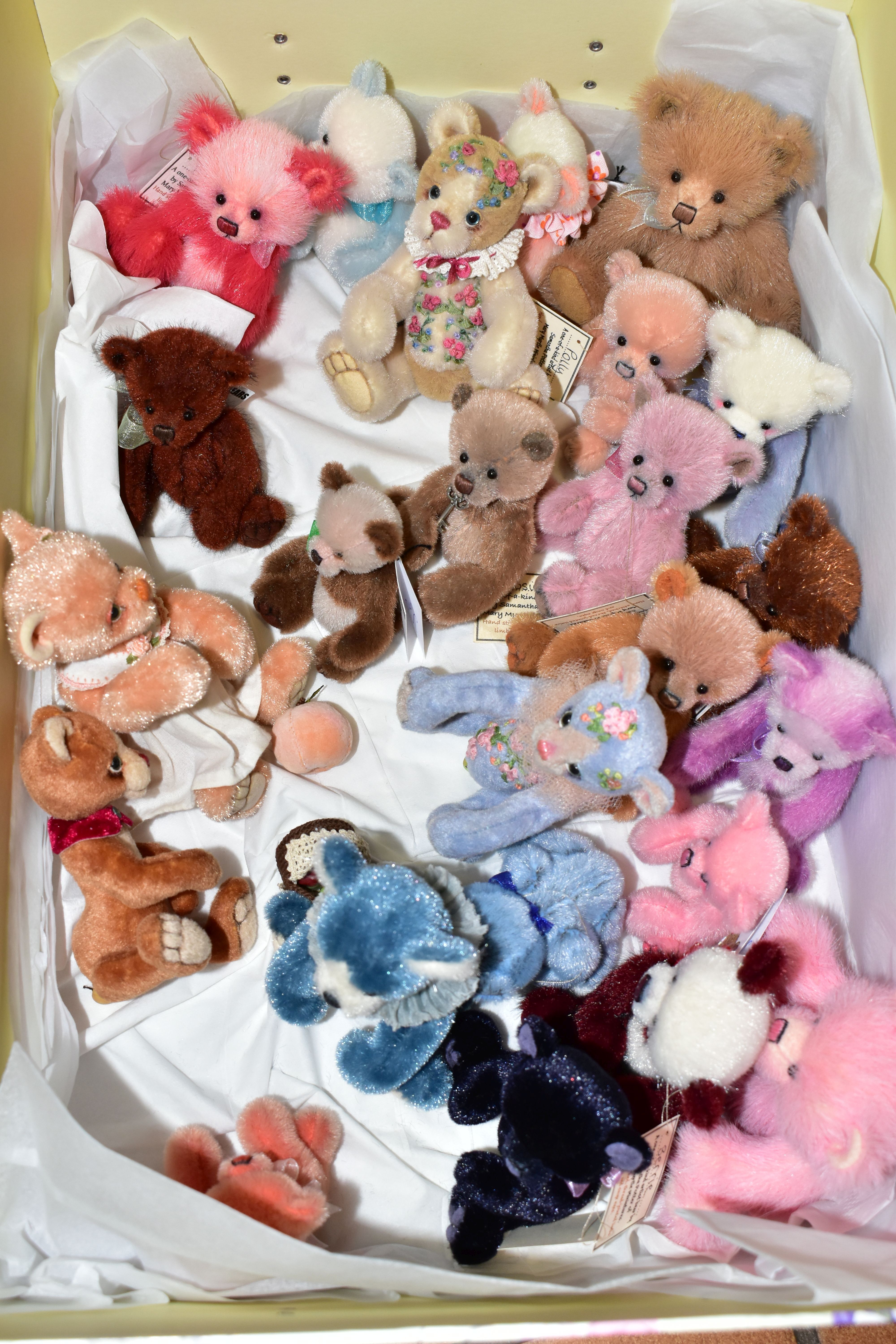 TWO BOXES OF COLLECTOR'S HANDMADE MINIATURE TEDDY BEARS, many one of a kind, comprising - Image 2 of 7