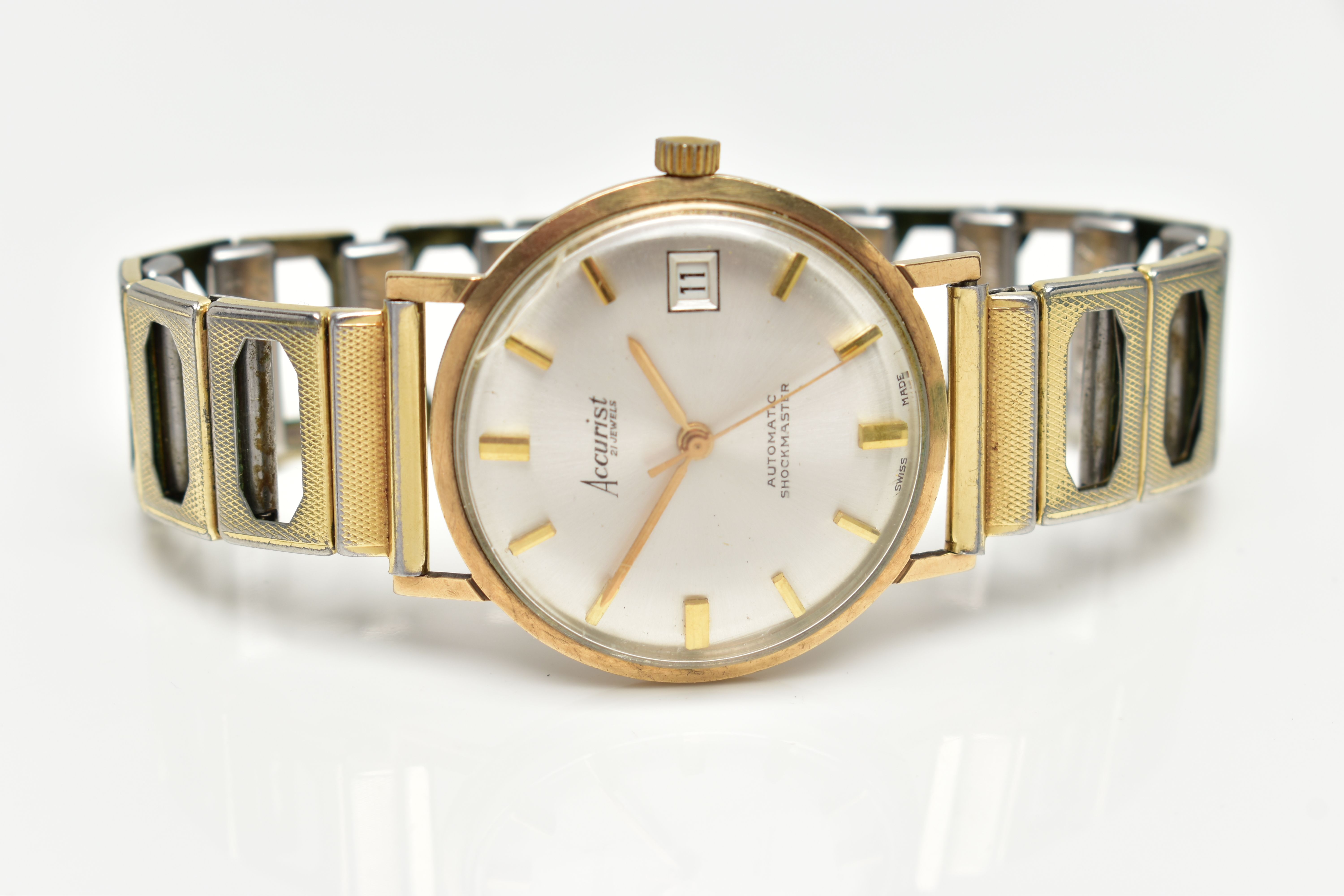 A GENTS 'ACCURIST AUTOMATIC' WRISWATCH, round silver dial signed 'Accurist, 21 jewels, Automatic - Image 4 of 6