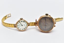 A LADY'S 9CT 'ROTARY' WRISTWATCH AND A 15CT GOLD WATCH, the lady's manual wind Rotary, with a
