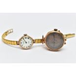 A LADY'S 9CT 'ROTARY' WRISTWATCH AND A 15CT GOLD WATCH, the lady's manual wind Rotary, with a
