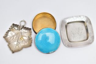 TWO TRINKET DISHES AND A GUILLOCHE ENAMEL TRINKET BOX, to include a small square trinket dish