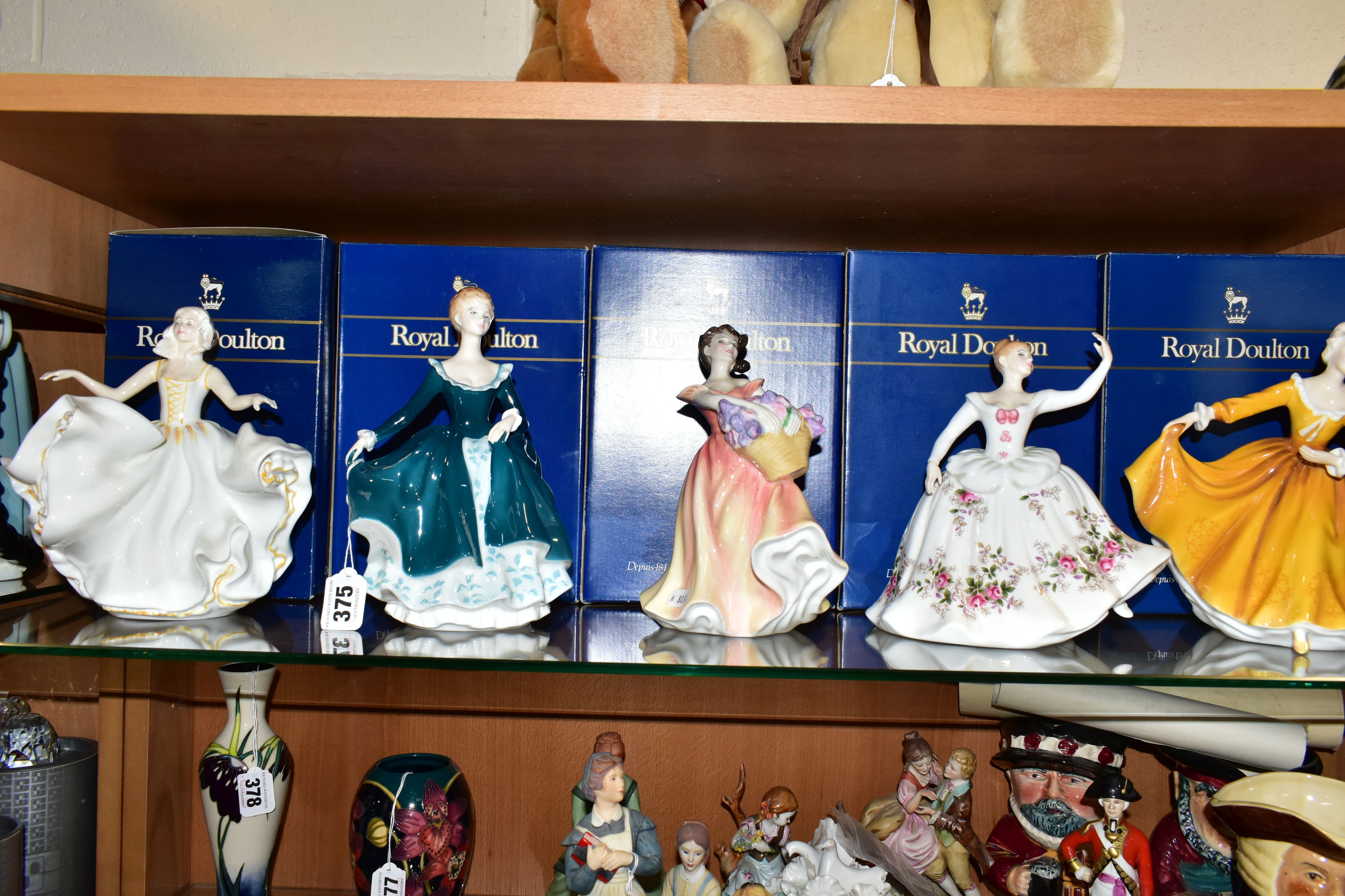 FIVE BOXED ROYAL DOULTON LADY FIGURINES, comprising 'Kirsty' HN2381 (tiny spot in glaze on back of