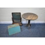 A GEORGIAN OAK TRIPOD TABLE, diameter 68cm x height 68cm, along with a Victorian swing mirror and