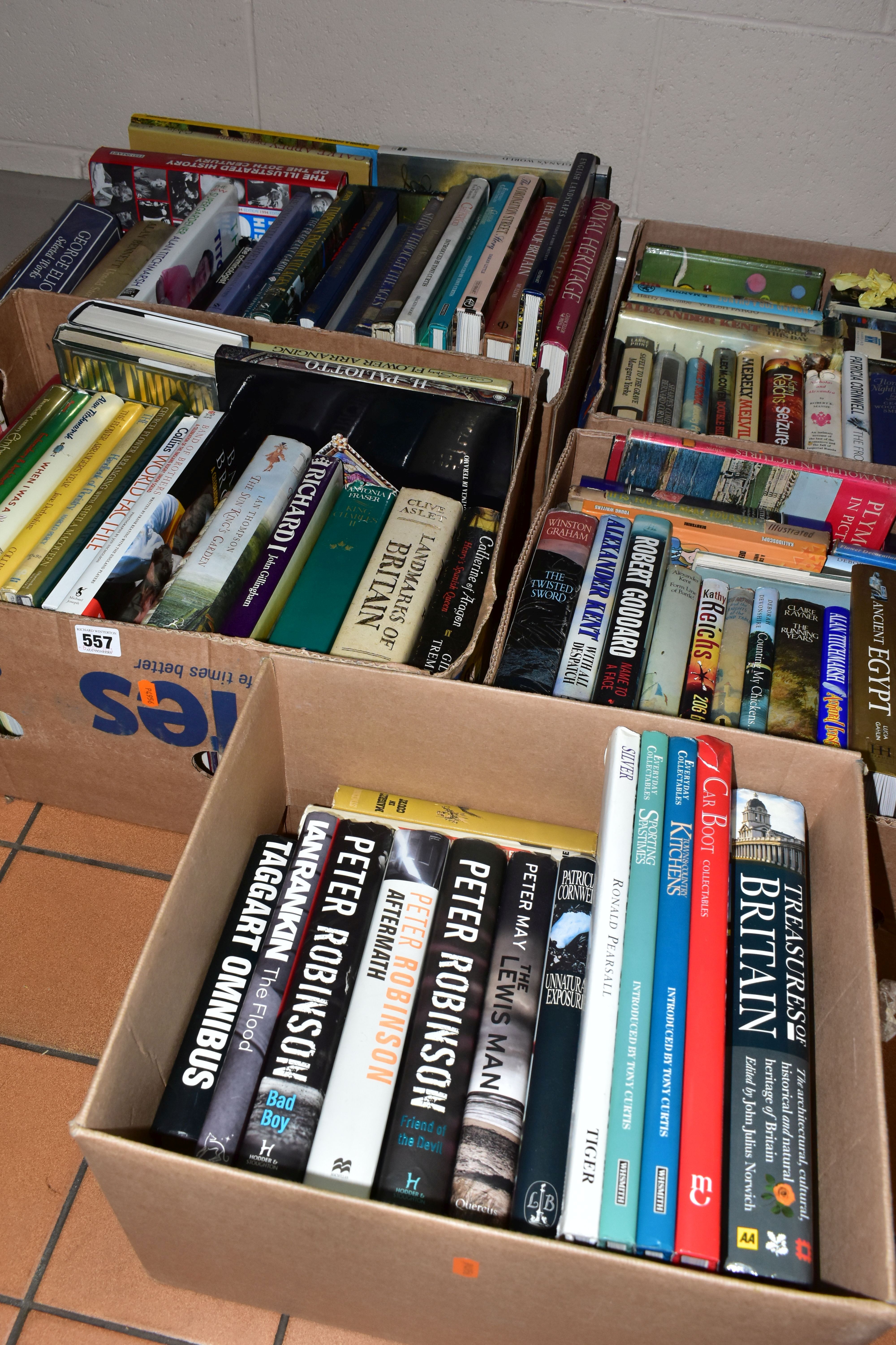 BOOKS, five boxes containing over 125 miscellaneous titles, mainly in hardback format, subjects