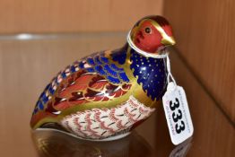 A ROYAL CROWN DERBY PARTRIDGE PAPERWEIGHT, limited edition 4295/4500 numbered to base, exclusive