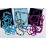 THREE BOXED SEMI-PRECIOUS GEMSTONE BEAD NECKLACES, to include a long single row of alternating