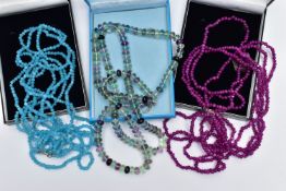 THREE BOXED SEMI-PRECIOUS GEMSTONE BEAD NECKLACES, to include a long single row of alternating