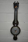 A 19TH CENTURY MAHOGANY WHEEL BAROMETER, signed Hunt of Cork, height 97cm (condition:-good
