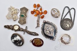 A SELECTION OF JEWELLERY, to include a lady's silver and marcasite 'Avia' wristwatch, manual wind,