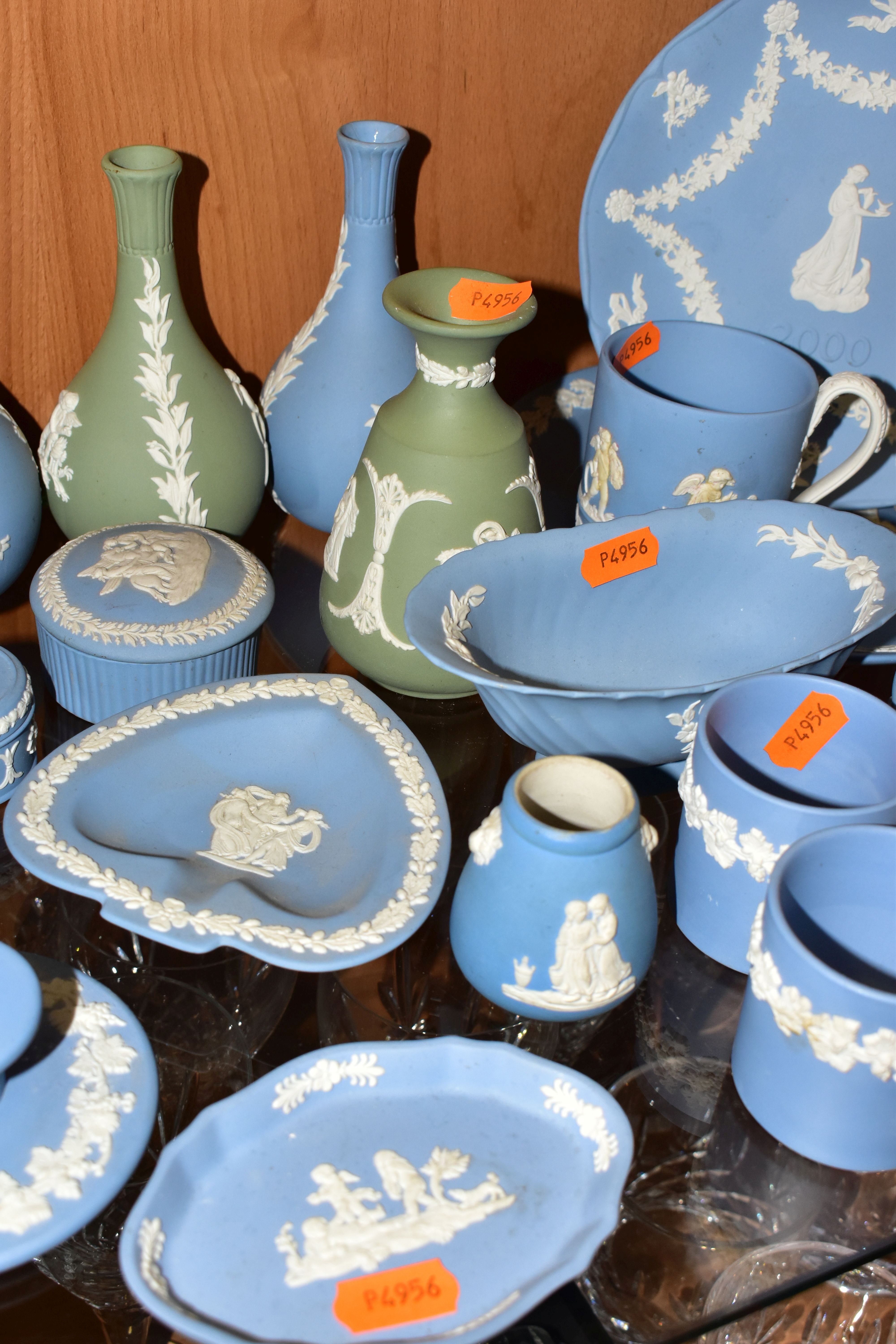 A COLLECTION OF WEDGWOOD JASPERWARES, mainly light blue pieces, to include six vases, tallest - Image 3 of 6