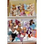 TWO BOXES OF COLLECTOR'S HANDMADE MINIATURE TEDDY BEARS, many one of a kind, comprising