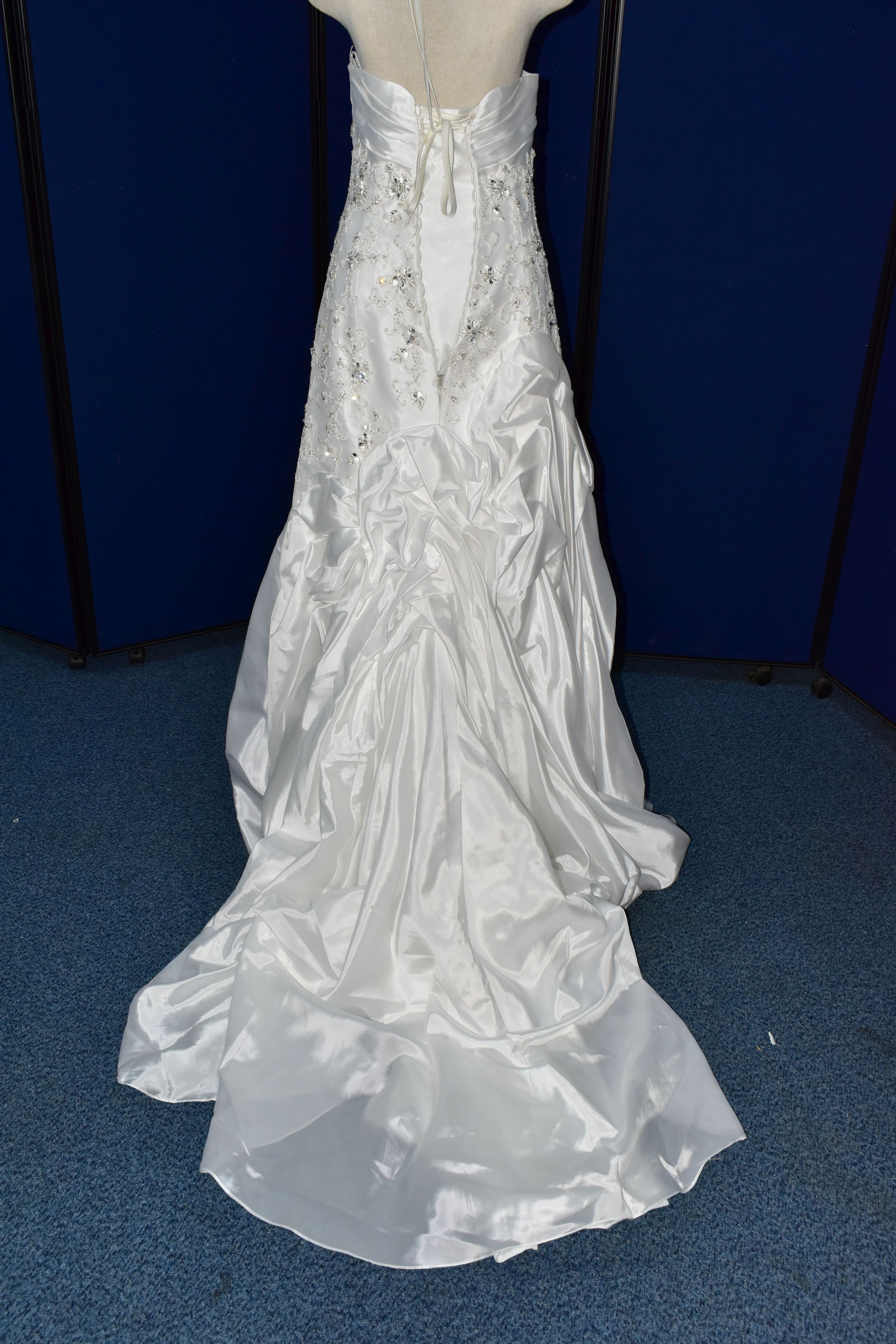 WEDDING GOWN, 'Sophia Tolli' white satin, size 8, strapless, ruched skirt, beaded detail on - Image 13 of 17