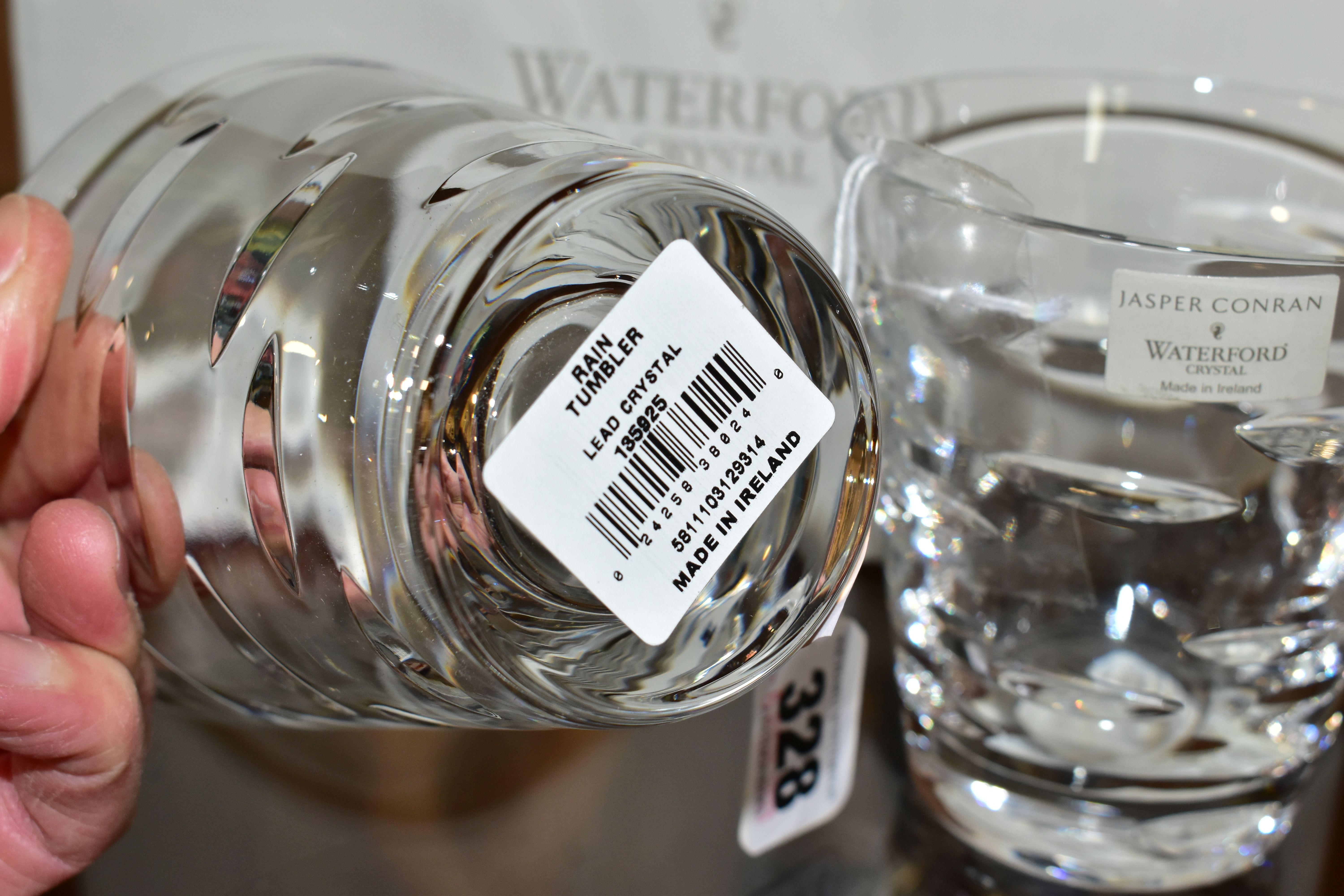 A BOXED PAIR OF WATERFORD CRYSTAL BY JASPER CONRAN TUMBLERS, of tapering form, in the Rain design - Image 2 of 2