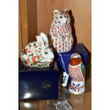 THREE ROYAL CROWN DERBY PAPERWEIGHTS, comprising a boxed Hamster (1989-1992), with gold stopper, red