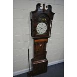A GEORGE III FLAME MAHOGANY, SATIN BIRCH AND CROSSBANDED EIGHT DAY LONGCASE CLOCK, the hood with a