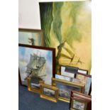A COLLECTION OF MARITIME THEMED PAINTINGS, comprising a large oil on canvas depicting a paddle