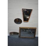 FOUR VARIOUS WALL MIRRORS, to include a rectangular bevelled edge wall mirror, 107cm x 78cm, two