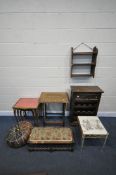 A SELECTION OF OCCASIONAL FURNITURE, to include a hardwood wine rack with a single drawer, width