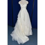 WEDDING DRESS, 'Sophia Tolli' size 6, ivory layered tulle skirt, strapless (1)