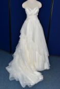 WEDDING DRESS, 'Sophia Tolli' size 6, ivory layered tulle skirt, strapless (1)