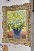 ANNETTE TAYLOR (BRITISH 20TH CENTURY) A STILL LIFE STUDY OF DAFFODILS IN A BLUE VASE, signed