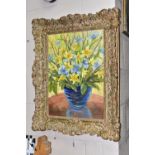 ANNETTE TAYLOR (BRITISH 20TH CENTURY) A STILL LIFE STUDY OF DAFFODILS IN A BLUE VASE, signed