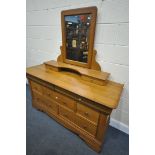 A FRENCH STYLE CHERRYWOOD SIDEBBORD/CHEST OF SEVEN ASSORTED DRAWERS, and a matched oak separate
