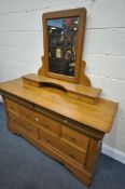 A FRENCH STYLE CHERRYWOOD SIDEBBORD/CHEST OF SEVEN ASSORTED DRAWERS, and a matched oak separate