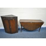 A GEORGIAN OAK OVAL TOP GATE LEG TABLE, on cylindrical legs and padded feet, open length 136cm x