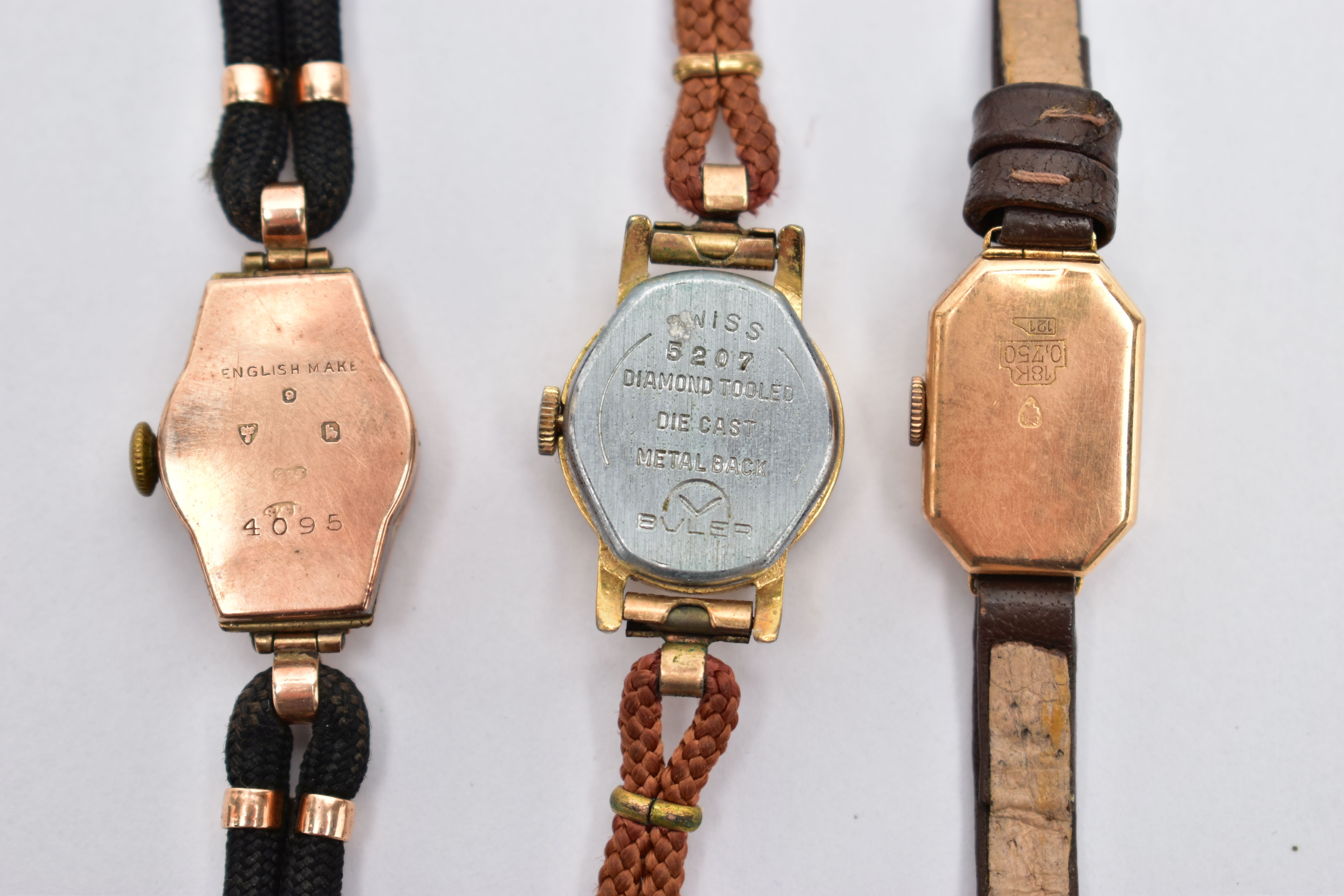 THREE LADY'S WRISTWATCHES, to include a mid 20th century gold case manual watch, round silver - Image 4 of 4