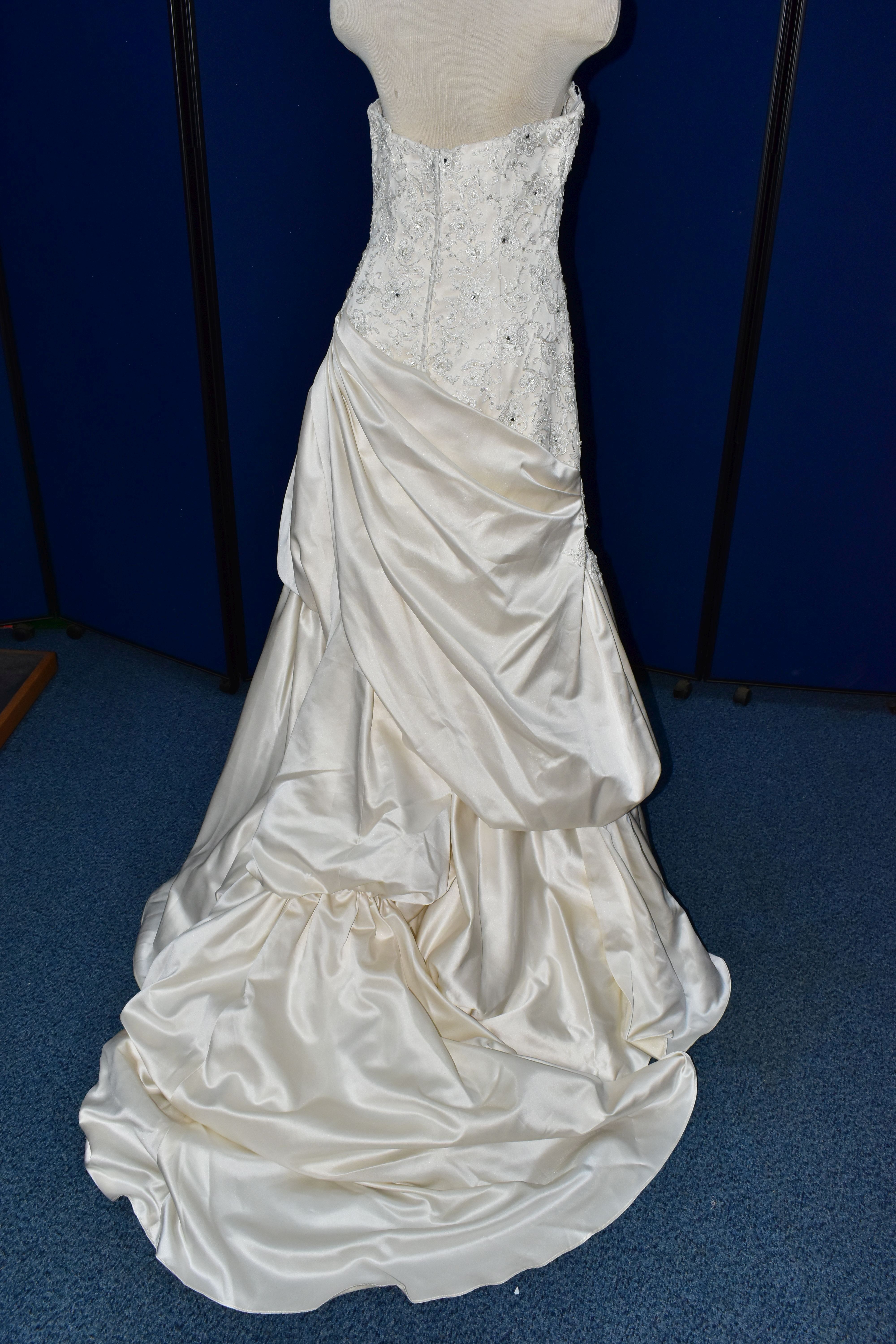WEDDING GOWN, champagne, size 10/12, satin with beaded appliques, gathered satin skirt (1) - Image 11 of 13