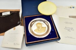 CHURCHILL CENTENARY TRUST GOLD AND SILVER PLATE FRAMED IN A VELVET LINED DISPLAY CASE, issue