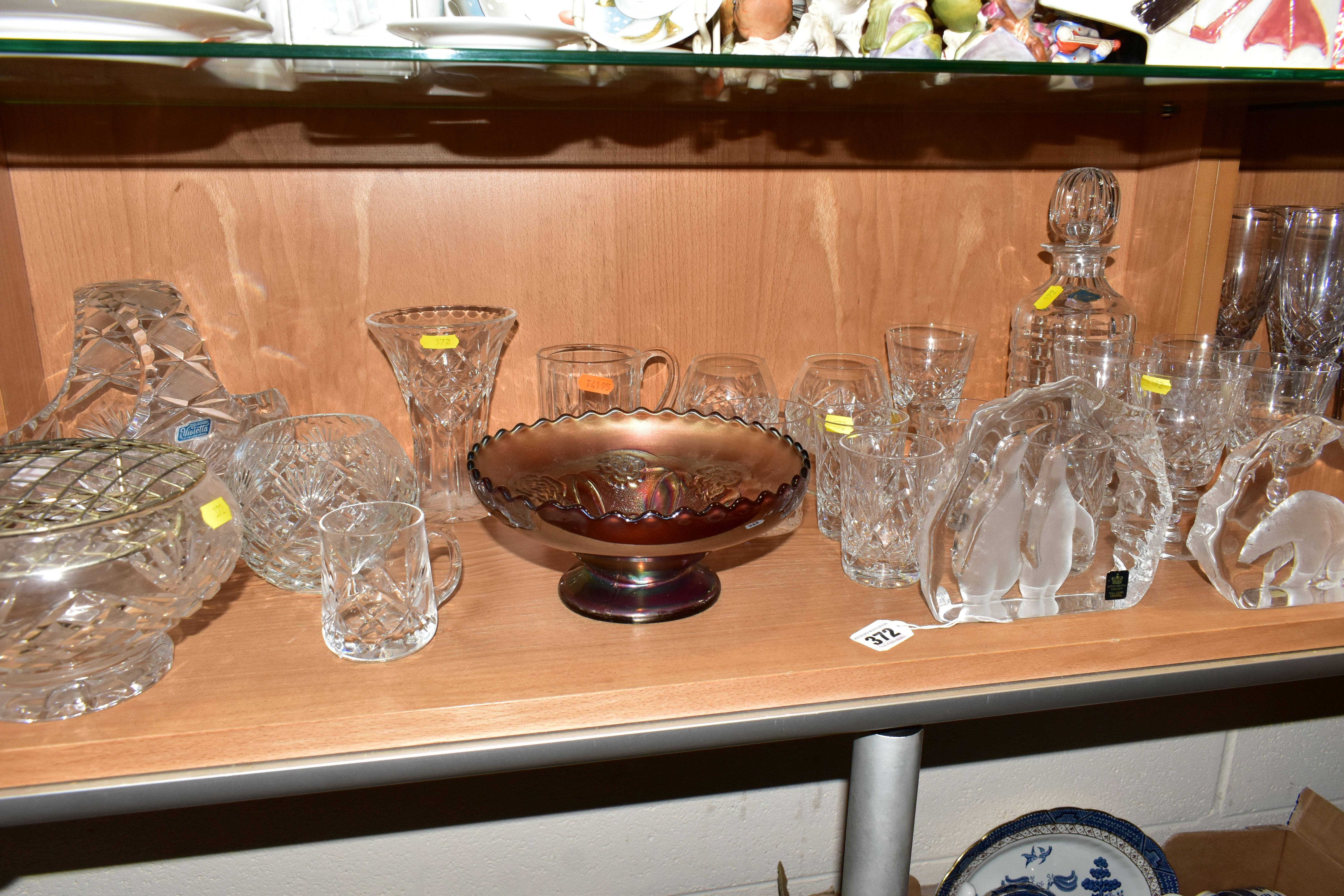 A COLLECTION OF CUT CRYSTAL, comprising two Swedish Royal Krona lead crystal sculptures, Penguins,