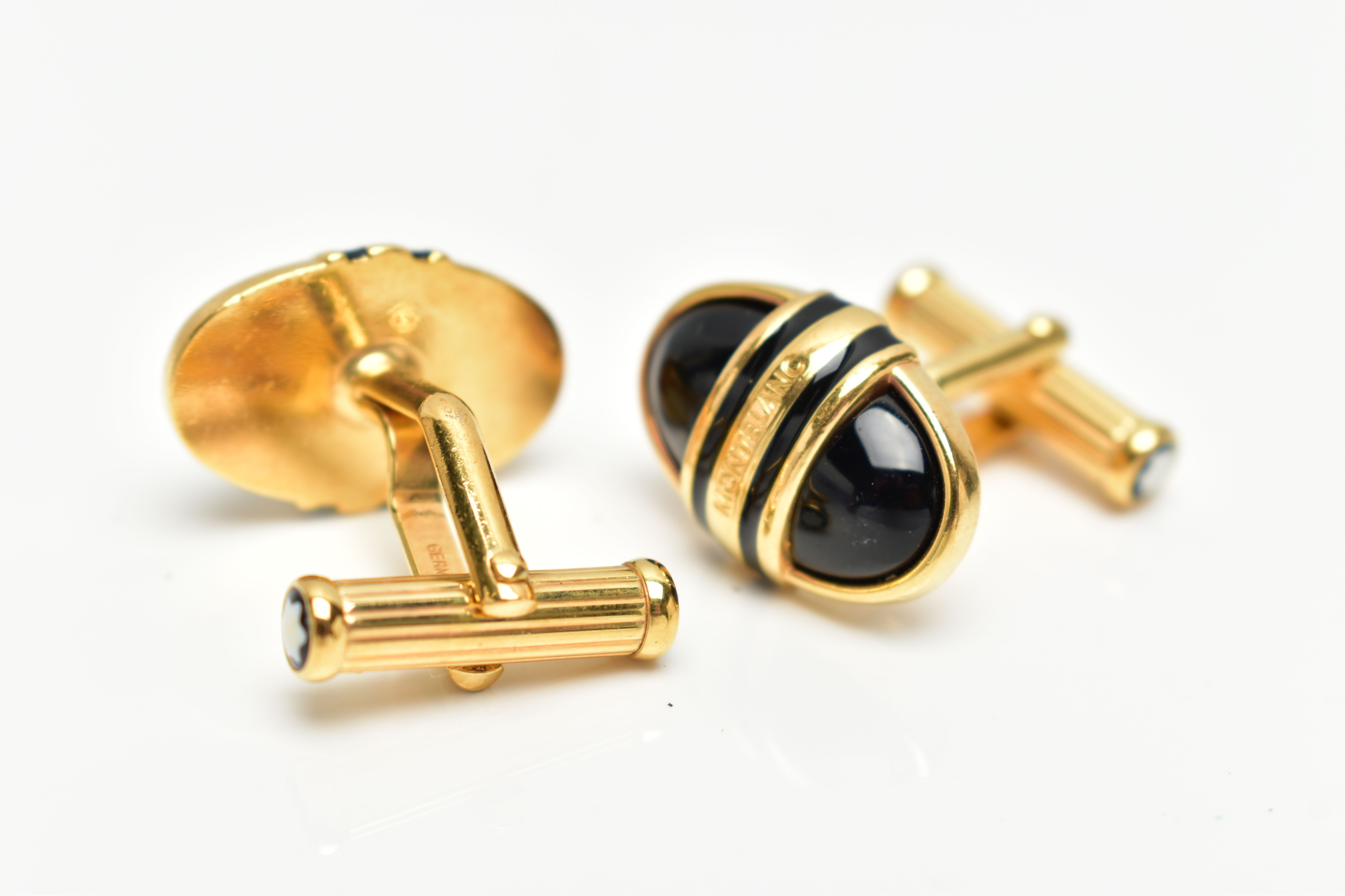 A PAIR OF YELLOW METAL, ENAMELLED 'MONTBLANC' CUFFLINKS, each of an oval form, inscribed ' - Image 3 of 3