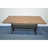 A VINTAGE MITCHELLS AND BUTLERS LTD RECTANGULAR CAST IRON TABLE, with later wooden top and