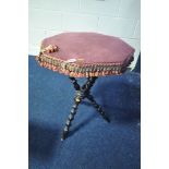 A 19TH CENTURY EBONISED OCTAGONAL GYPSY TABLE, on bobbin turned leg, 48cm x height 64cm (