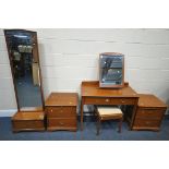 A STAG MAHOGANY BEDROOM SUITE, comprising a dressing table with two drawers, width 96cm x depth 45cm