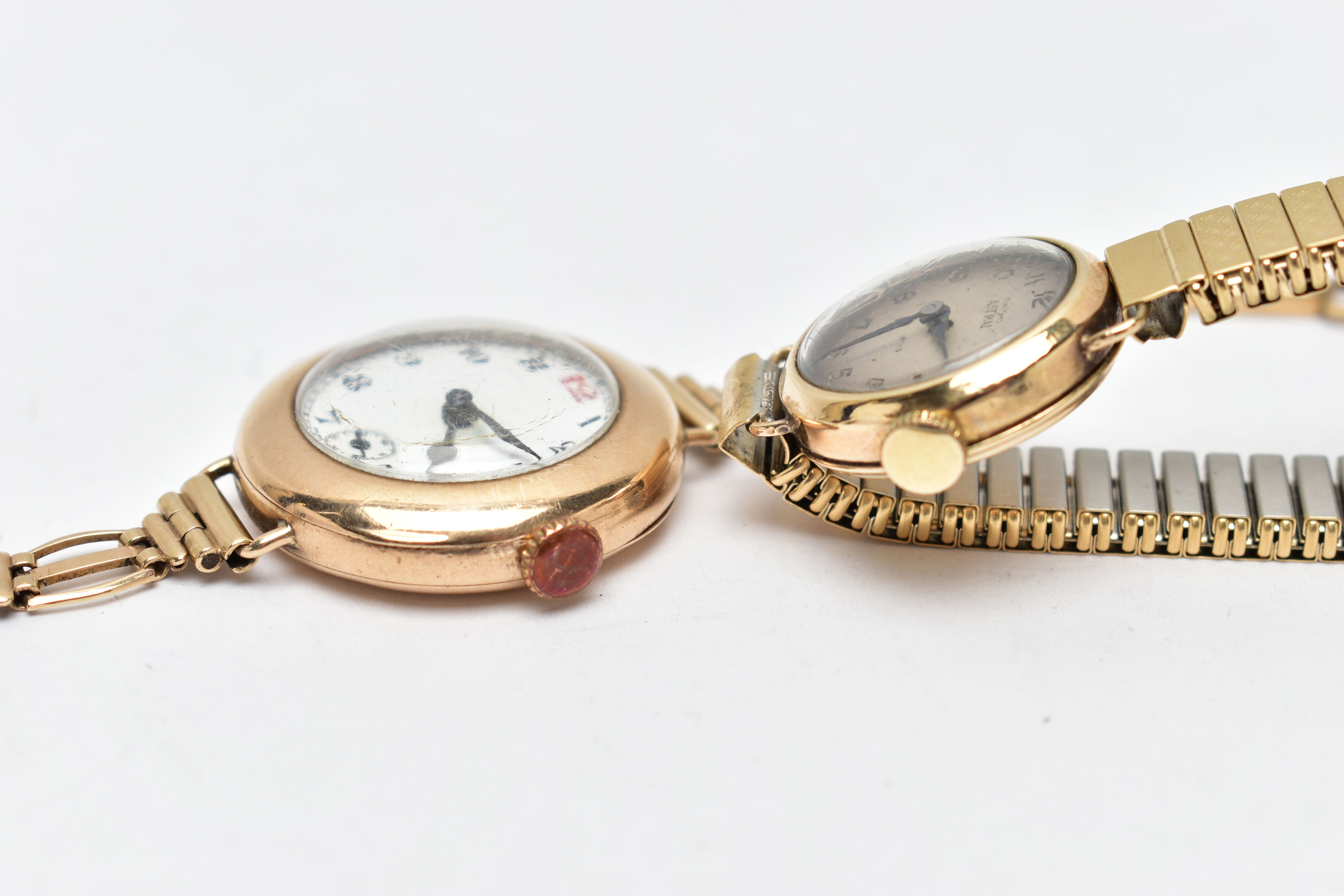 TWO LADY'S 9CT GOLD WRISTWATCHES, the first a manual wind watch, with a round white dial, Arabic - Image 5 of 5