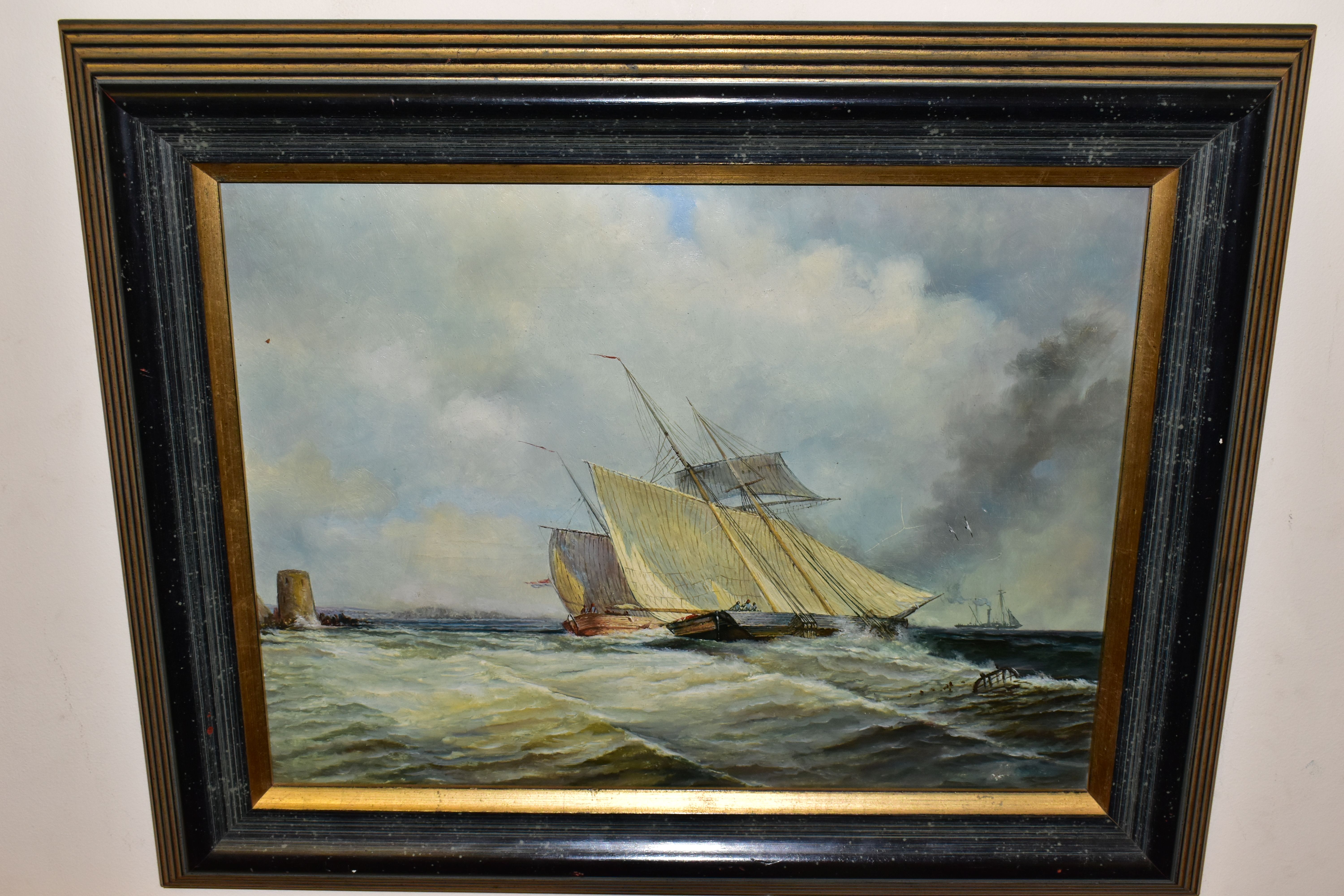 A 19TH CENTURY WATERCOLOUR DEPICTING A THREE DECK SHIP OF THE LINE, the ship is at anchor with - Image 3 of 4