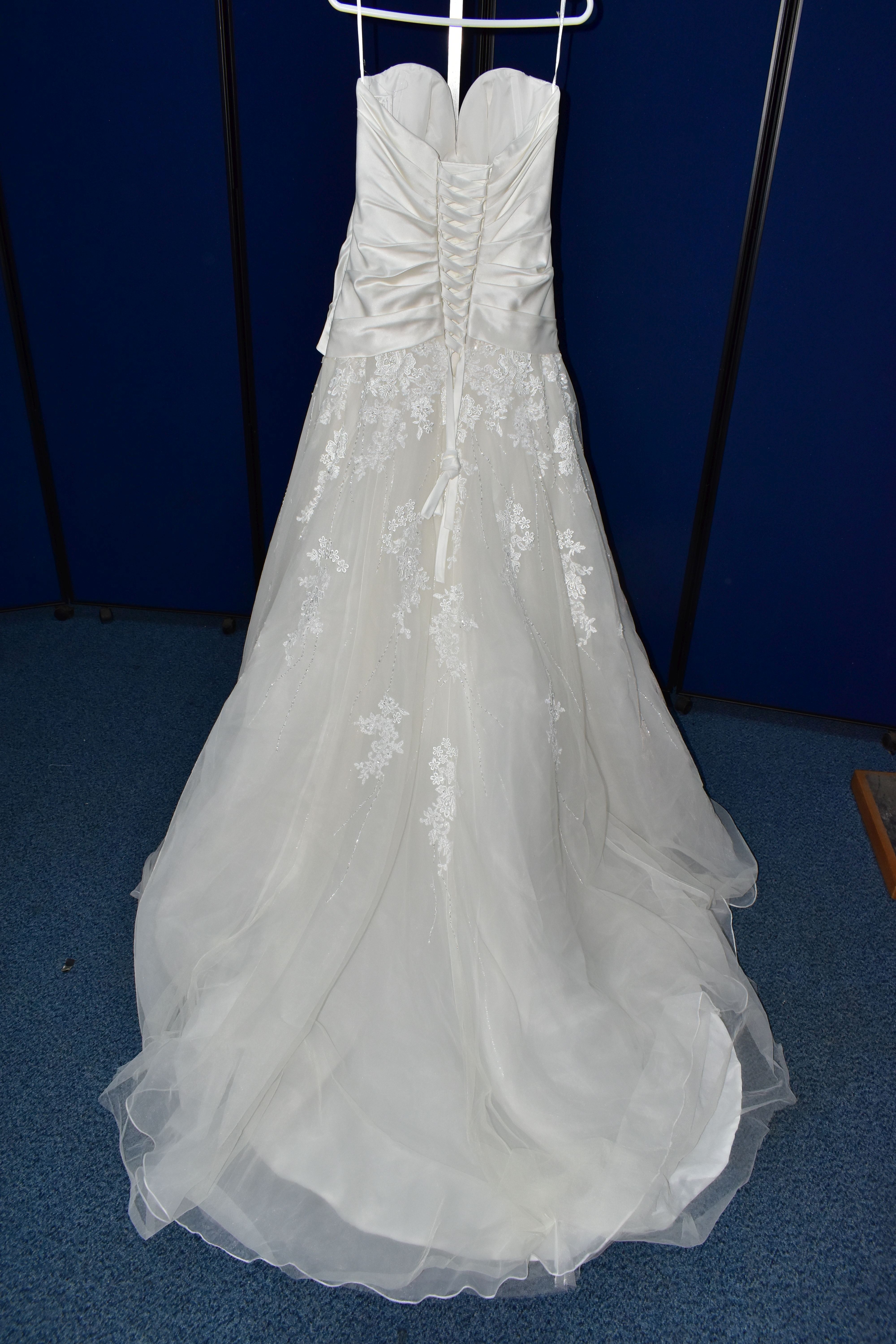 WEDDING DRESS, 'Sophia Tolli' ivory satin and tulle, very long train, off the shoulder, beaded - Image 9 of 12