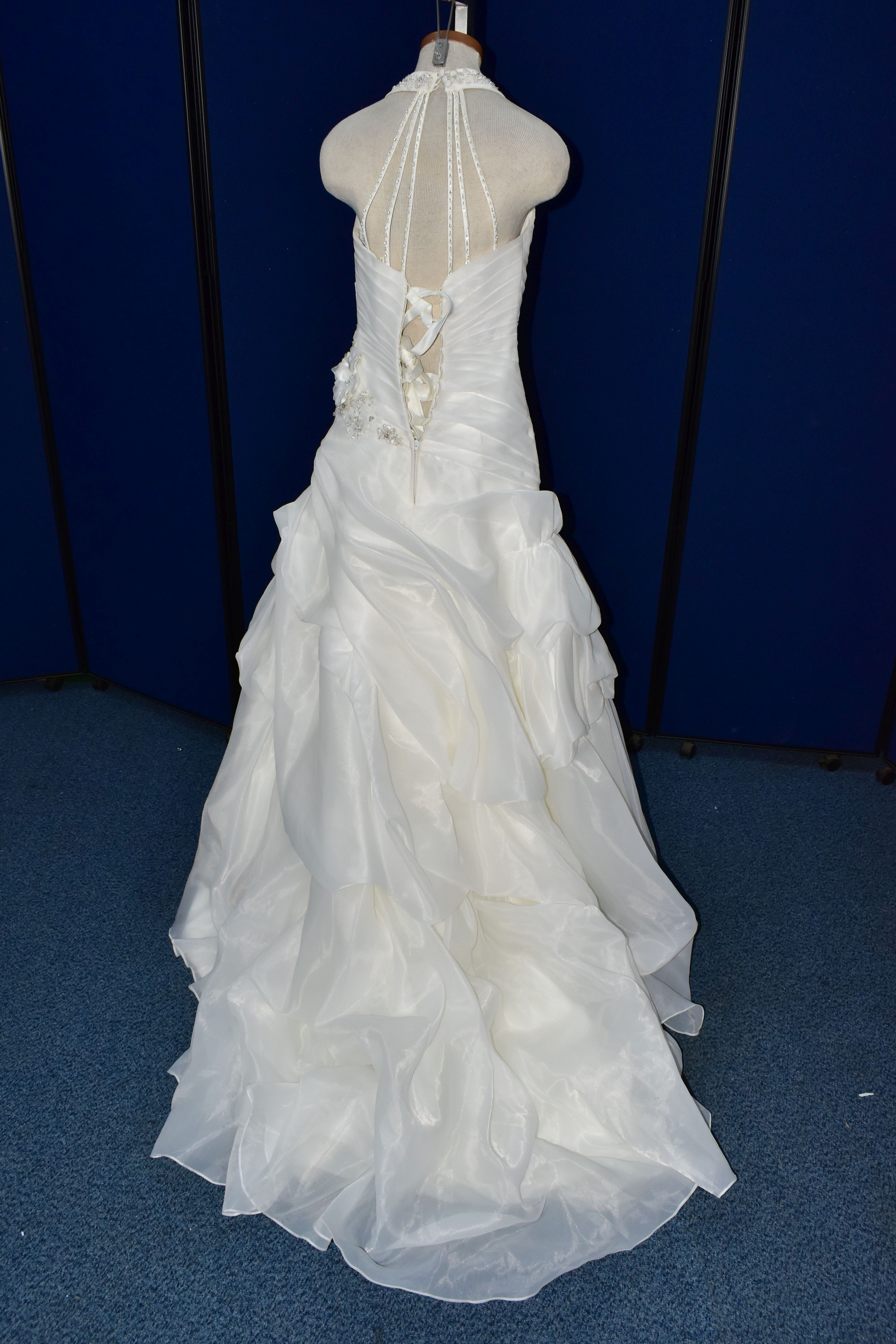 WEDDING GOWN, 'Kenneth Winston' Private Label by G, size 8/10, white pleated bodice, halter neck, - Image 11 of 17