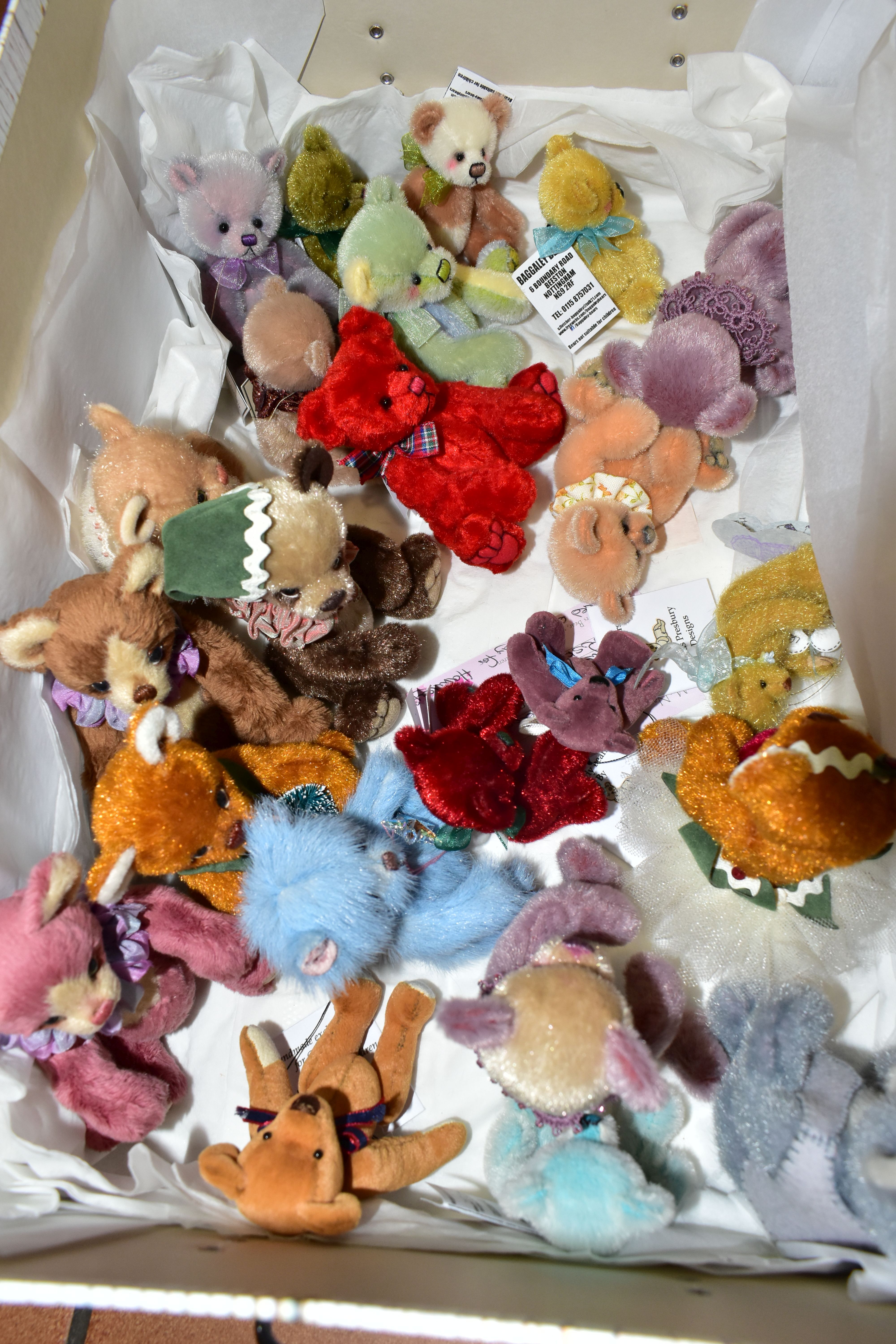 TWO BOXES OF COLLECTOR'S HANDMADE MINIATURE TEDDY BEARS, many one of a kind, comprising - Image 7 of 7