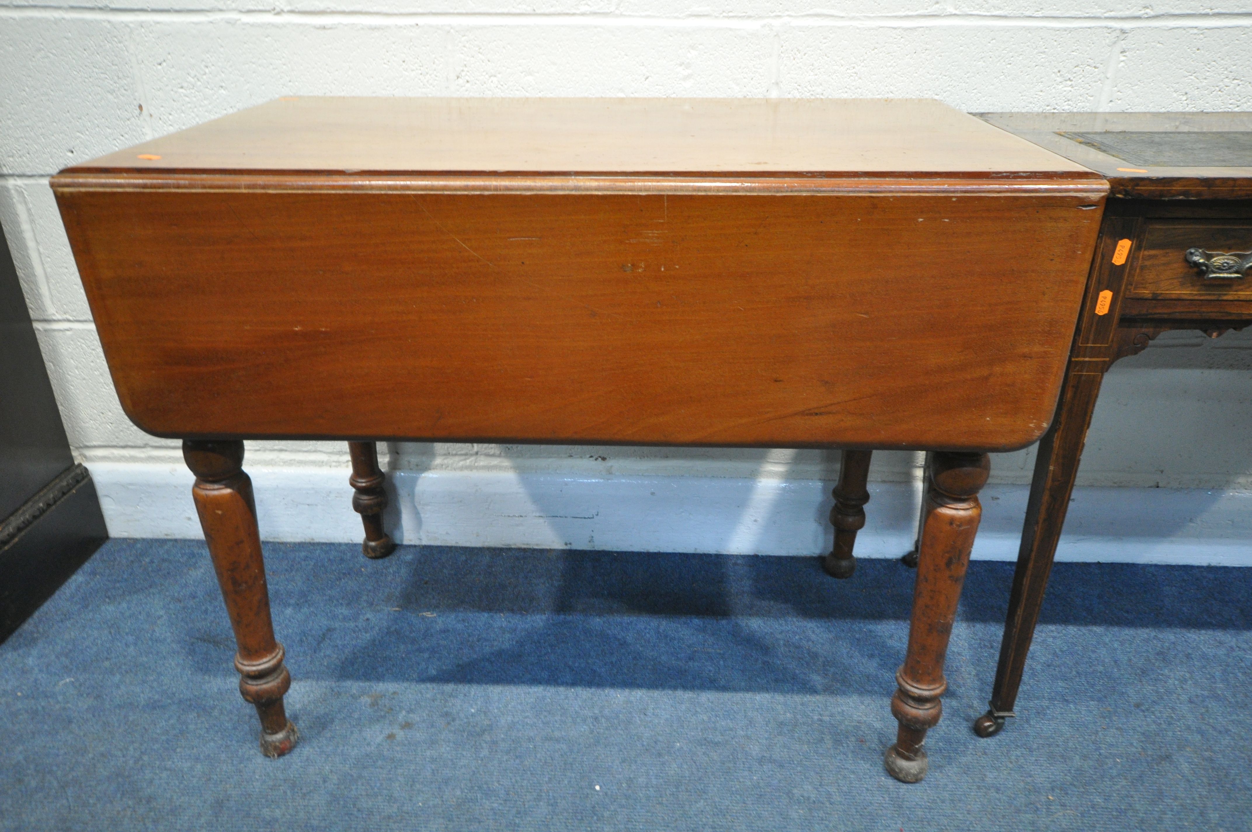 A LATE 19TH CENTURY ROSEWOOD DESK/DRESSING TABLE, with two drawers, on square tapered legs, width - Image 2 of 3