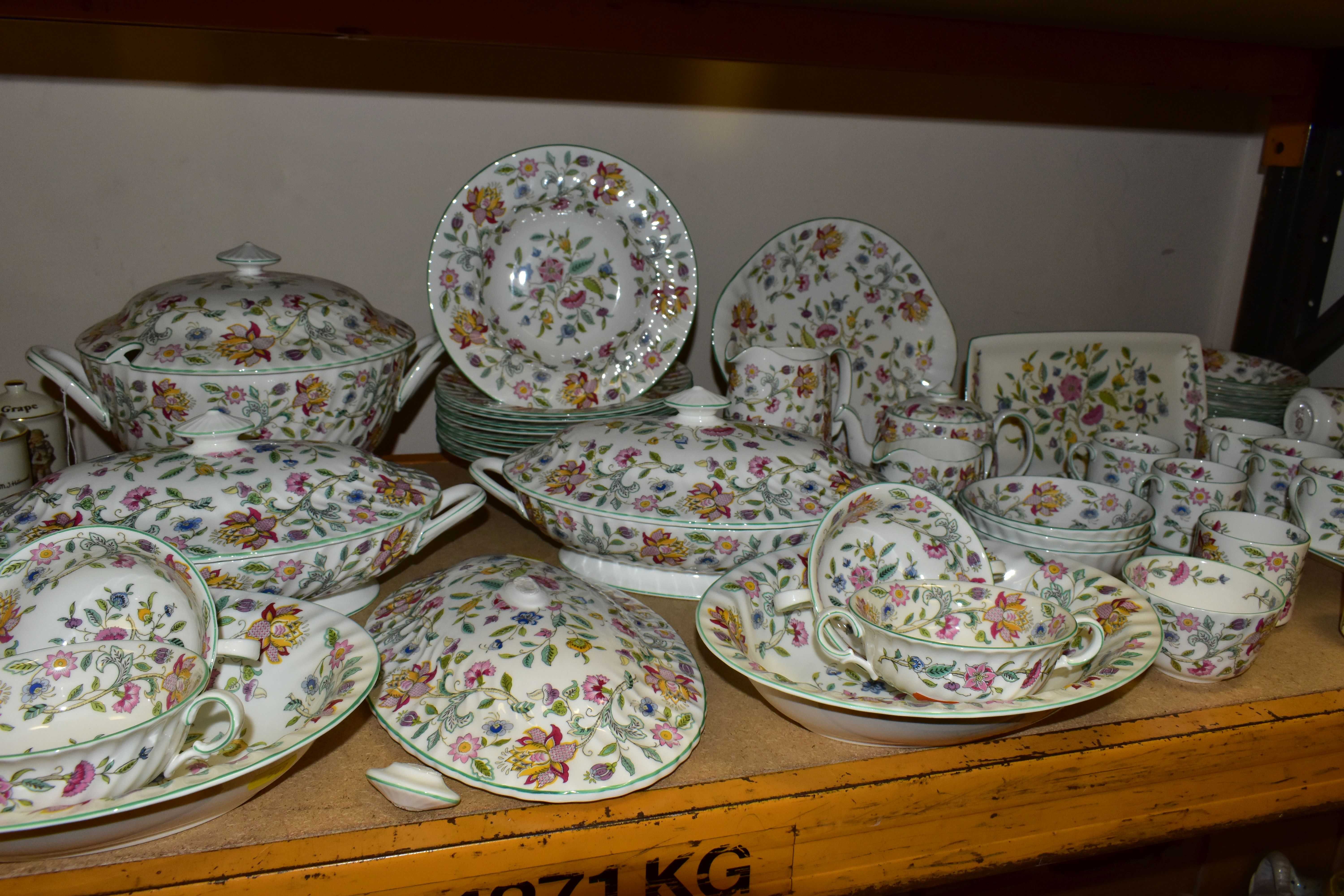 A SIXTY SEVEN PIECE MINTON HADDON HALL PART DINNER SERVICE, comprising a soup tureen, two tureens