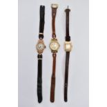 THREE LADY'S WRISTWATCHES, to include a mid 20th century gold case manual watch, round silver