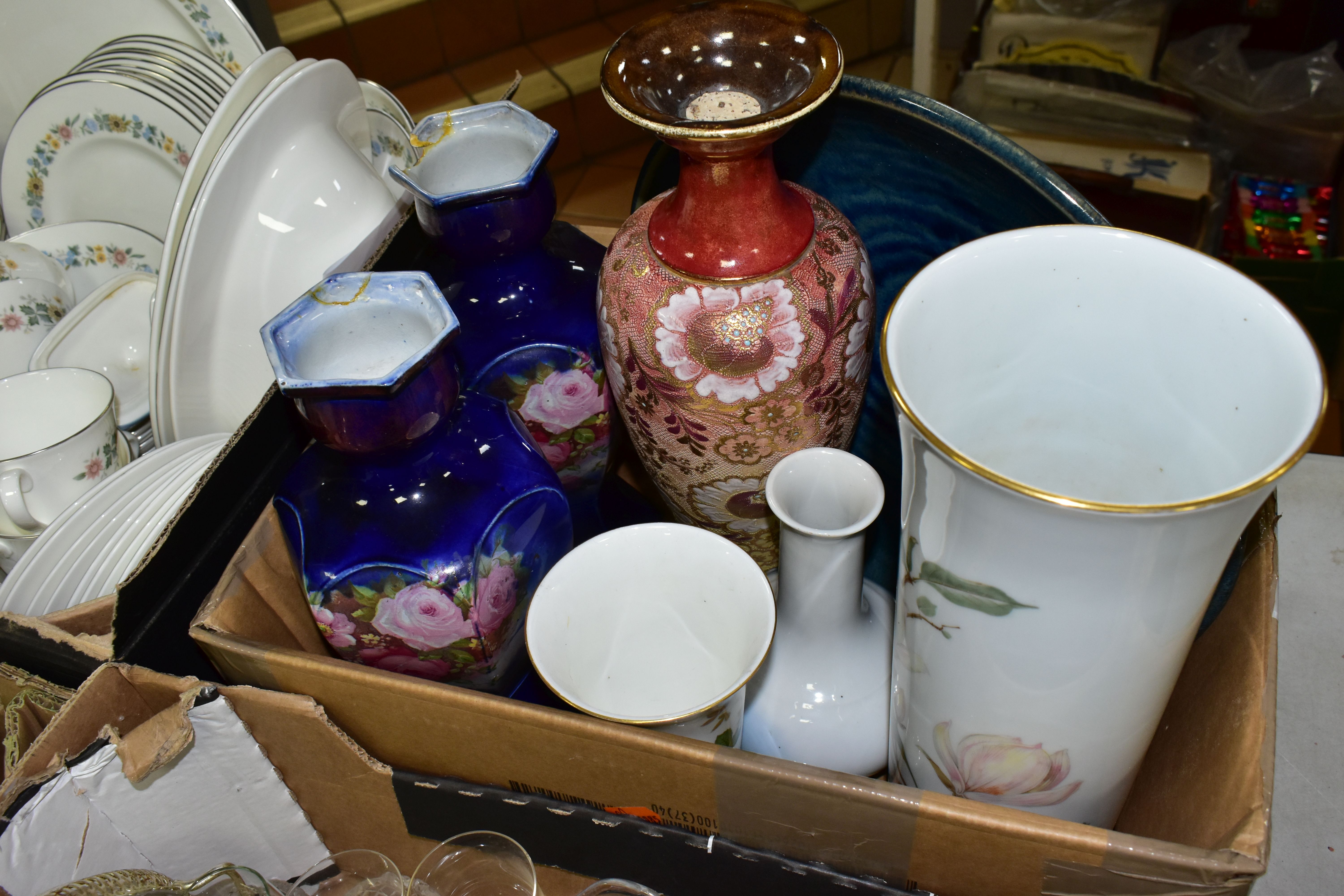 FOUR BOXES OF CERAMICS AND GLASSWARES, to include a Royal Doulton Pastorale H5002 dinner service - Image 5 of 5