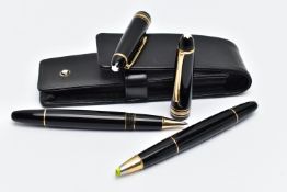 A CASED SET OF TWO 'MONTBLANC' PENS, to include a black lacquer and gold trim ball point pen, signed