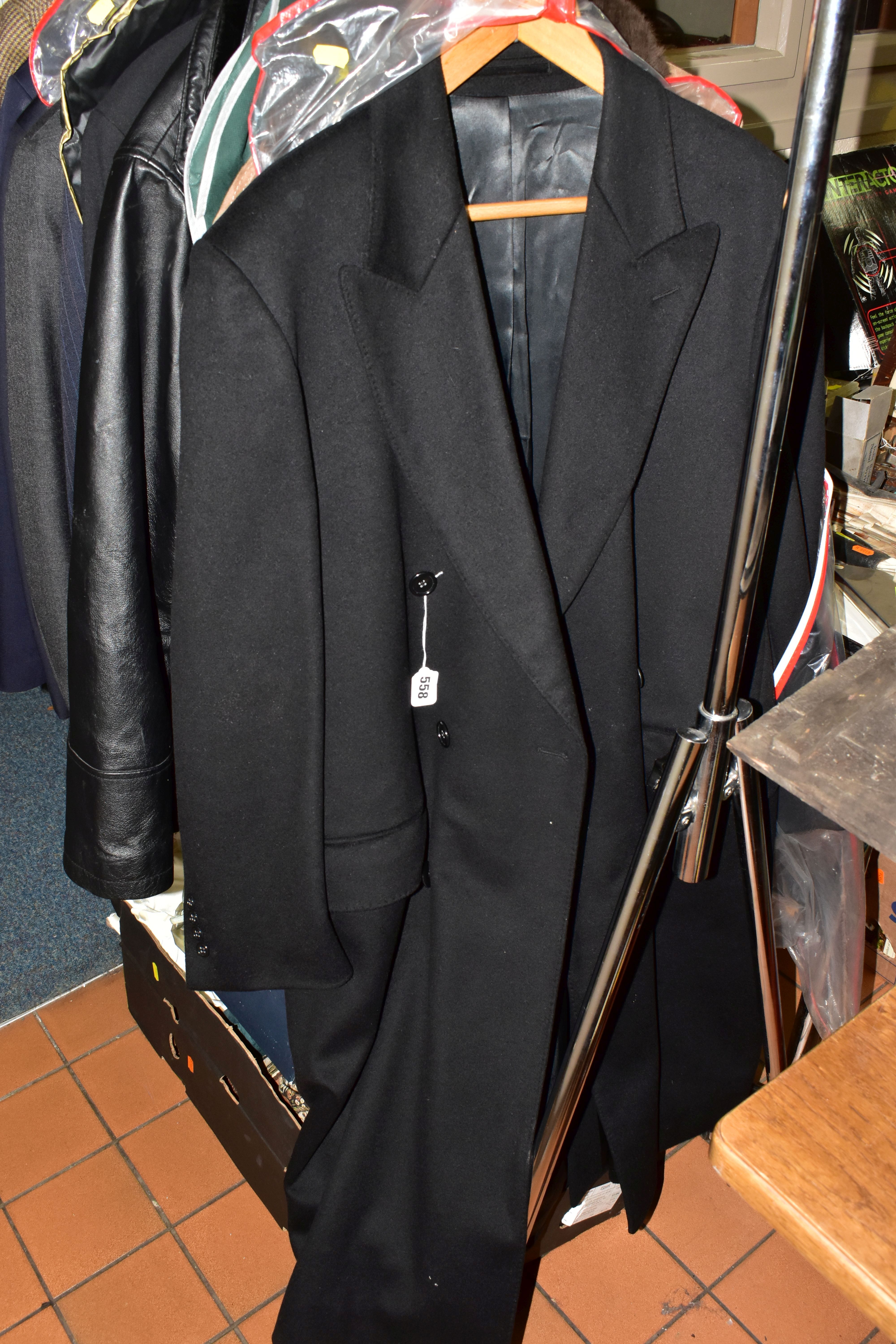 THIRTEEN ITEMS OF VINTAGE CLOTHING, to include a gentleman's dinner suit and shirt, navy blue - Image 2 of 10
